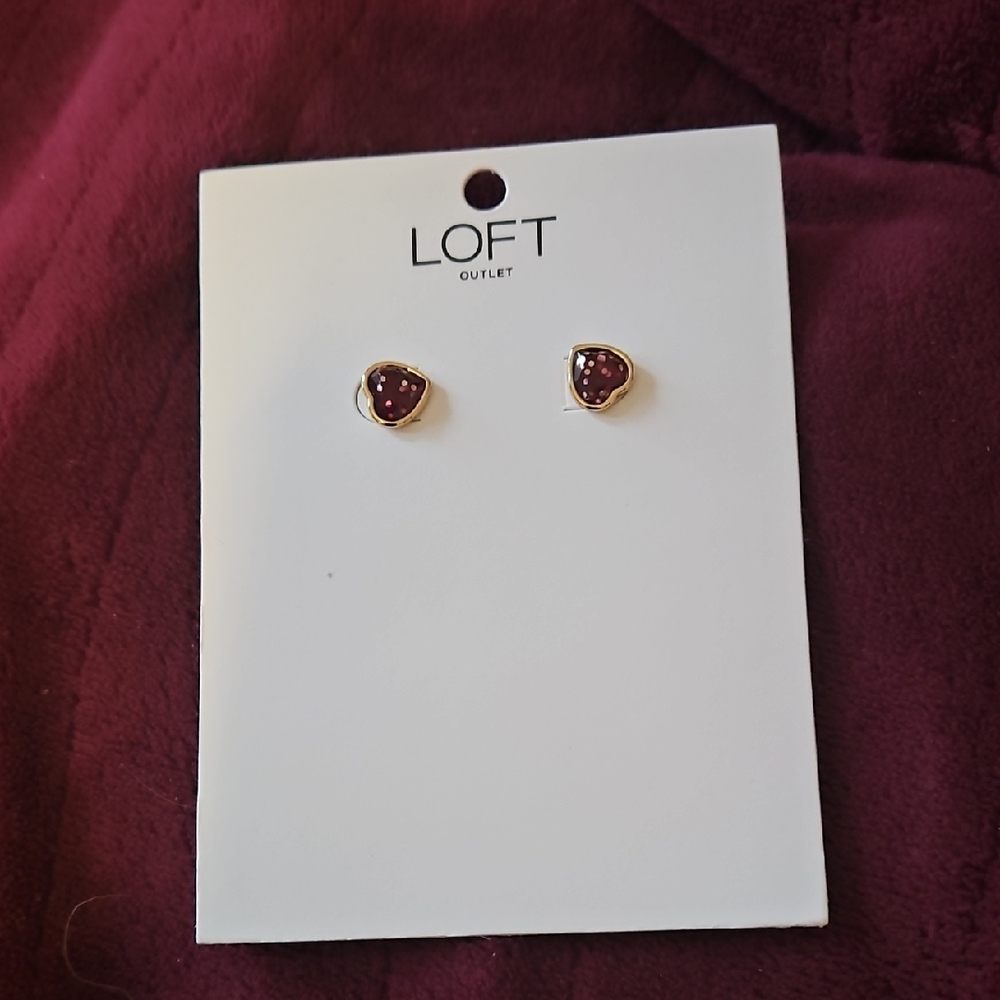 LOFT Gold and Burgundy Heart Earrings